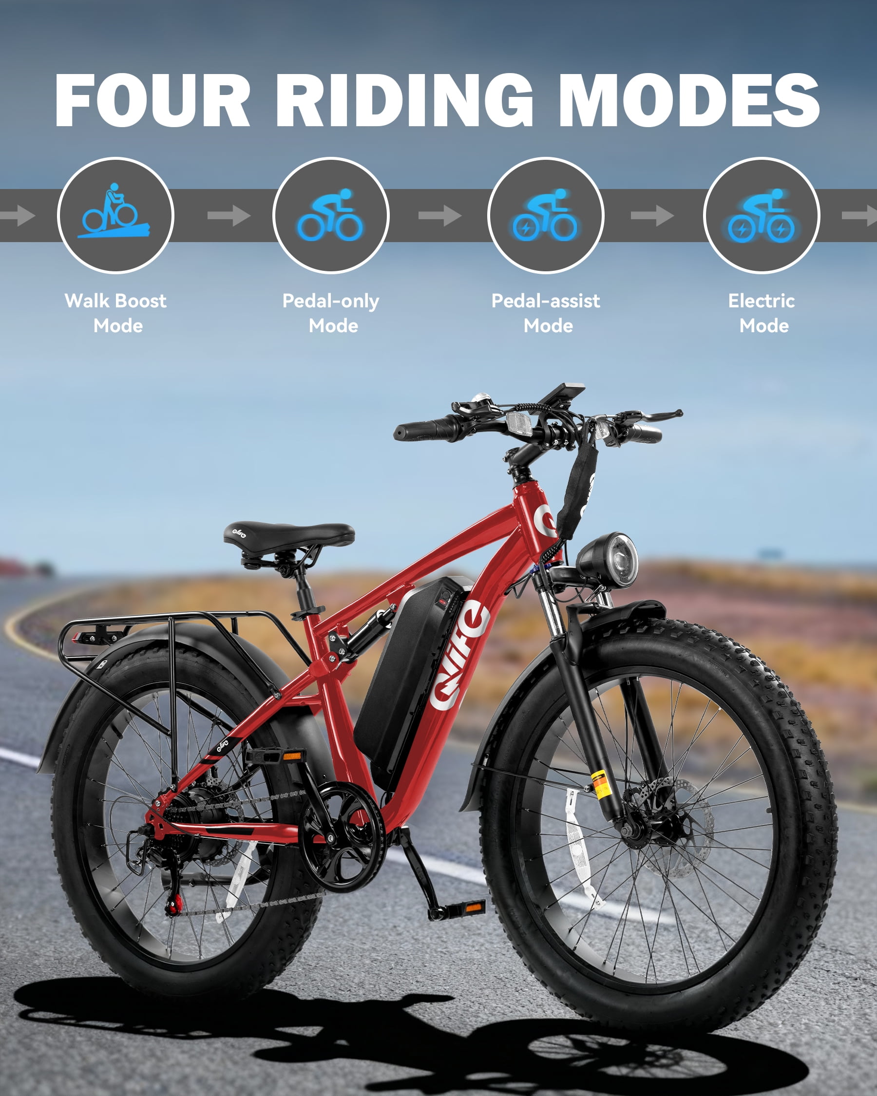 Qlife Racer Plus Electric Bike for Adults Peak 1500W Motor Up to 36MPH, 4.0 Fat Tire Mountain Bicycle with 48V 15.6AH 7 Speed Full Suspension Ebike(Red)