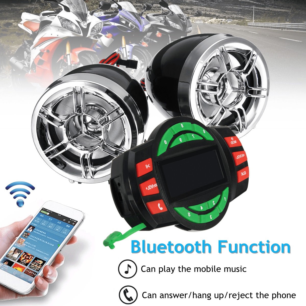 3'' bluetooth Motorcycle Handlebar Audio System USB SD FM Radio MP3 Speakers 