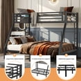 thumbnail image 3 of Twin XL over Queen Bunk Bed, Heavy Duty Metal Bunk Bed Frame with Charging Station, Storage Bag, 4 Removable Hooks, Guardrails and Ladder, Black, 3 of 8