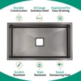 thumbnail image 5 of Strictly Sinks 32 Inch Undermount Single Bowl Kitchen Sink – Sink with Bottom Grid & Drain – Black, 5 of 7
