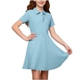 thumbnail image 2 of KICILVS Girls Uniform Dress Collared Short Sleeve Button Front Dress with Pockets Back to School Outfits for Girls 5-15 Years, 2 of 8