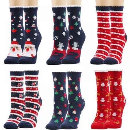 

6 Pairs Christmas Stockings Women s Autumn And Winter Wool Stockings Warm Thick Winter Boot Crew Cozy Cabin Work Soft Ladies Sock