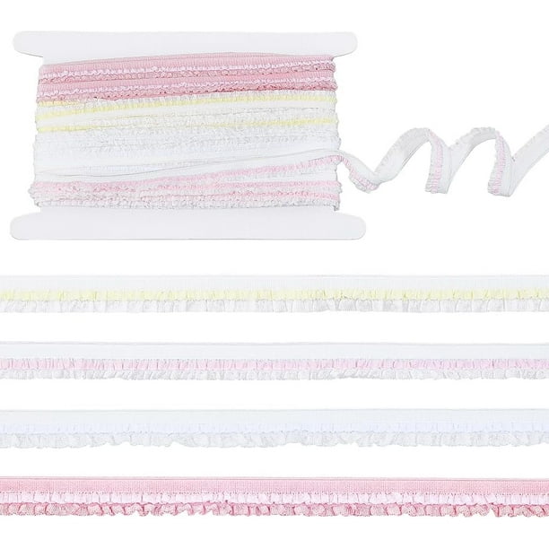 Cinta de encaje elástico plisado de 15,75 yardas, 0,47 pulgadas de ancho, con pequeños volantes elásticos y borde estrecho. Mini decoración de encaje.