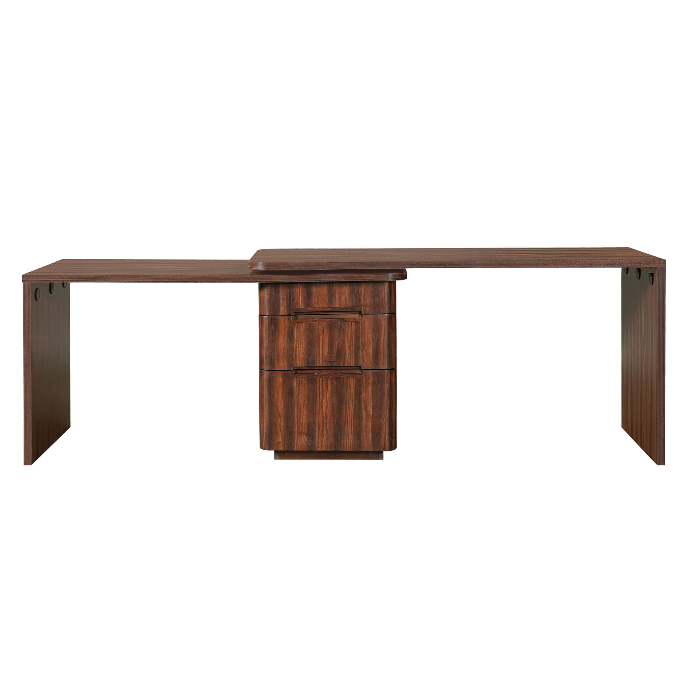 GDF Studio Morad 90" Modern 360° Rotating L-Shaped Executive Desk with Storage Drawers, Corner Workstation, Walnut