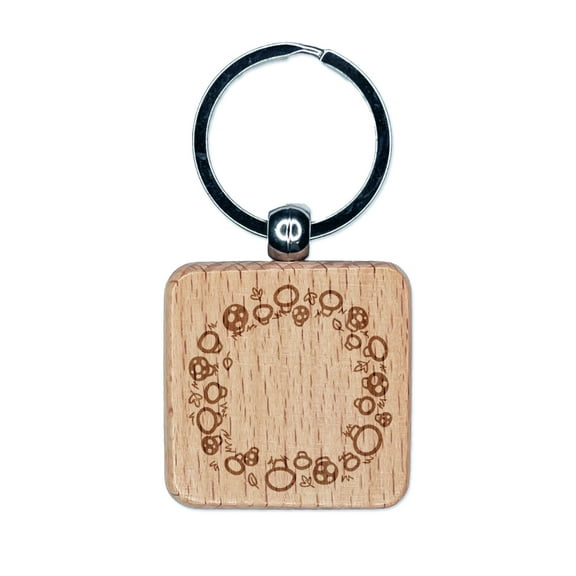 Fairy Ring Circle of Mushrooms Square Keychain Charm Tag - Engraved Wood