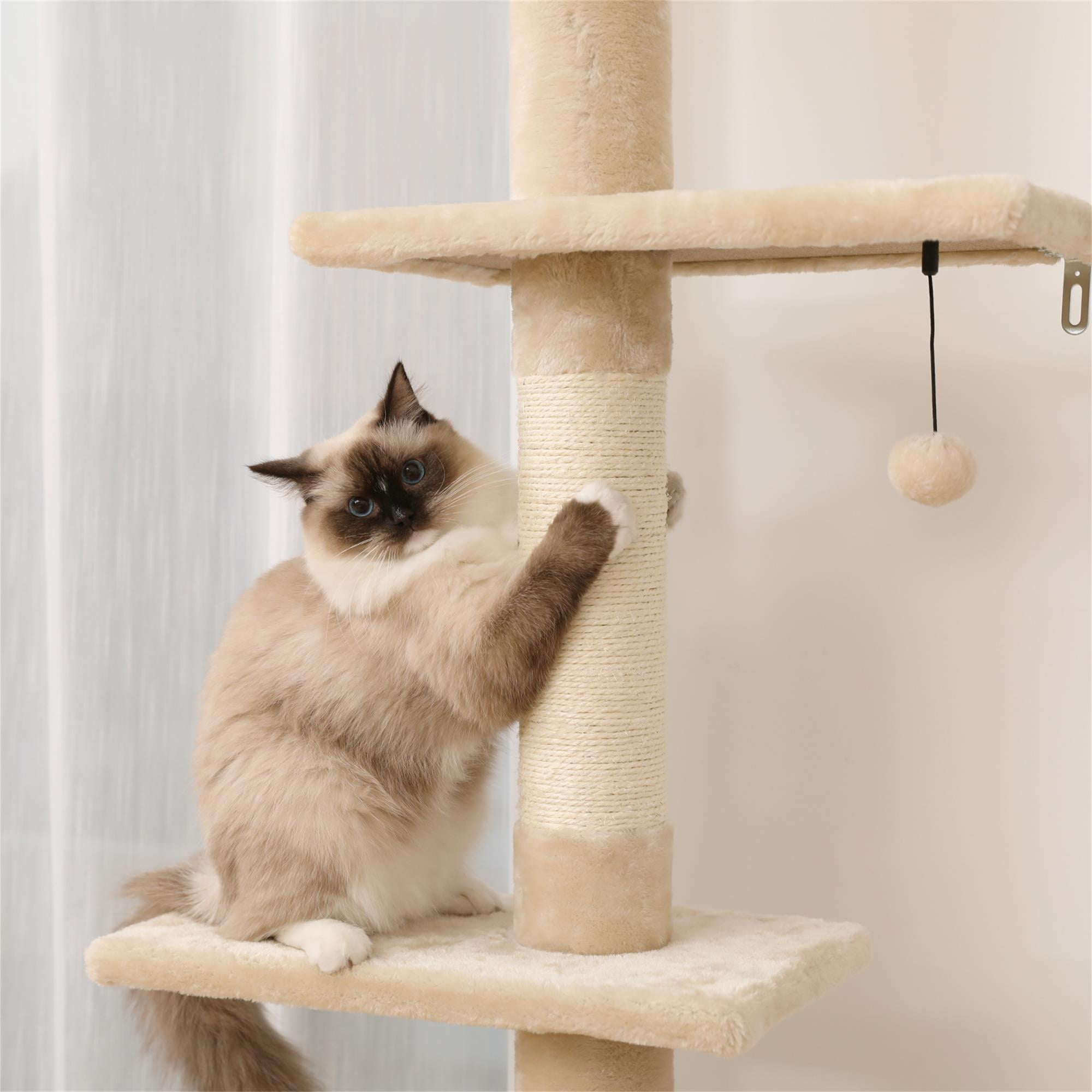 Pefilos Cat Tree Tower Interactive Adjustable 90"-108" Tall, 5-Tier Floor to Ceiling Cat Tower for Indoor Cats, Beige Pefilos Cat Tree Tower Interactive Adjustable 90"-108" Tall, 5-Tier Floor to Ceiling Cat Tower for Indoor Cats, Beige