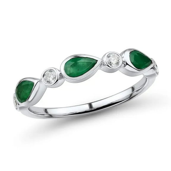 Pear-Cut Lab-Created Emerald and Moissanite Bezel-Set Half Eternity Band Ring for Women in 925 Sterling Silver – Elegant Wedding Jewelry