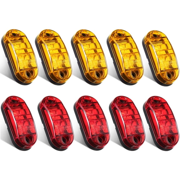 10-Pack 2.5-Inch Amber & Red 2-Diode LED Trailer Side Marker Lights, Waterproof Oval Signal Running Lights for Truck, Boat, RV