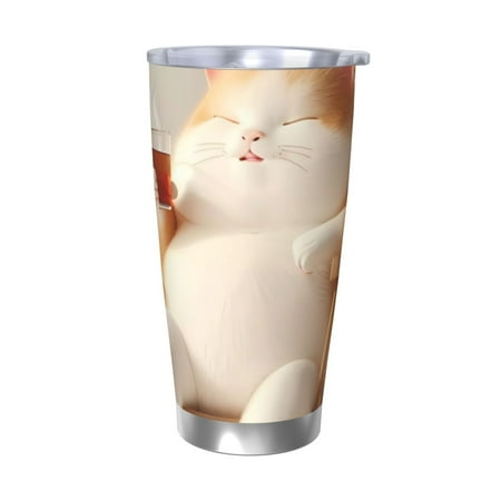 

Cauagu Relaxing Cat With Tea Pattern 20oz Tumbler Stainless Steel Vacuum Insulated Tumbler with Lid Insulated Coffee Mug Thermal Cup with Splash Proof Sliding Lid-Without Straw