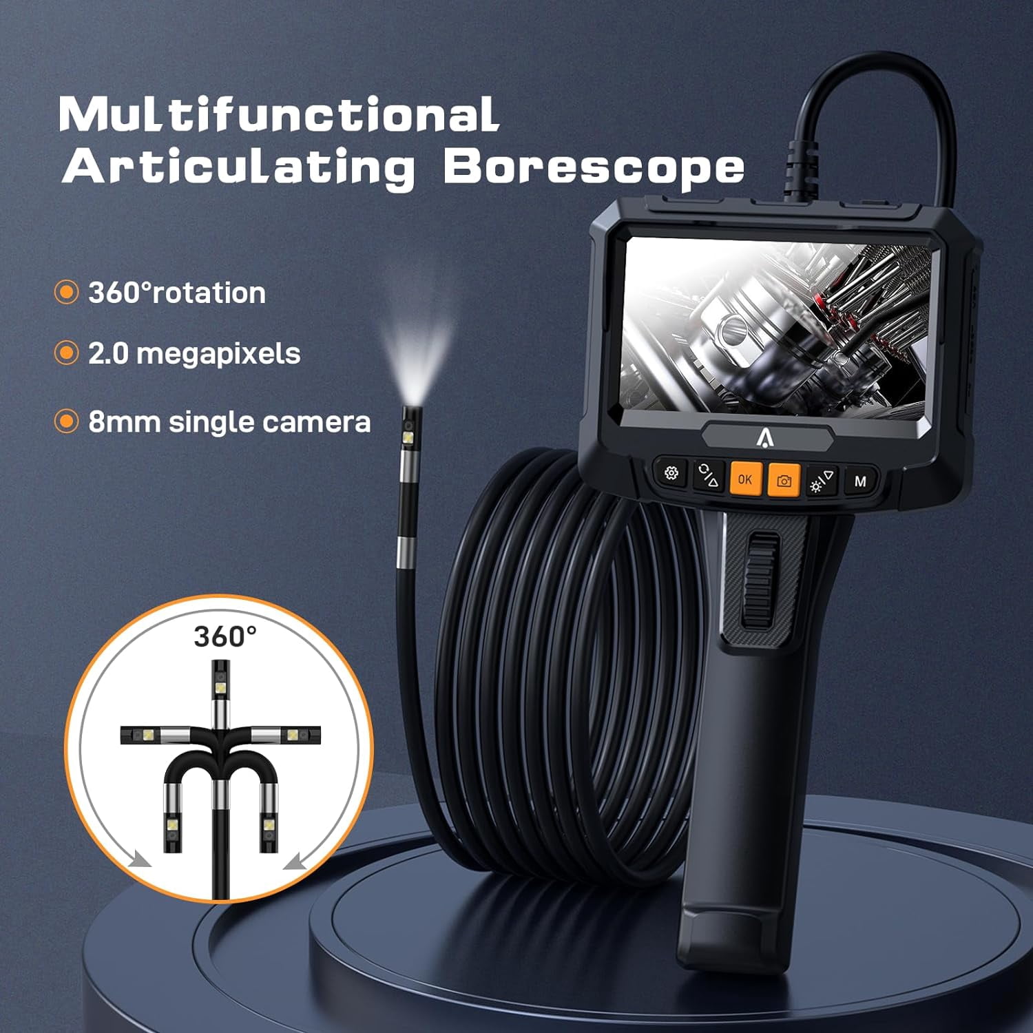 5" Borescope Endoscope Camera with Light, Articulating Borescope IP67 Waterproof 1280P Inspection Snake Camera for Borescope Automotive Engine 5.5ft Industrial Borescope