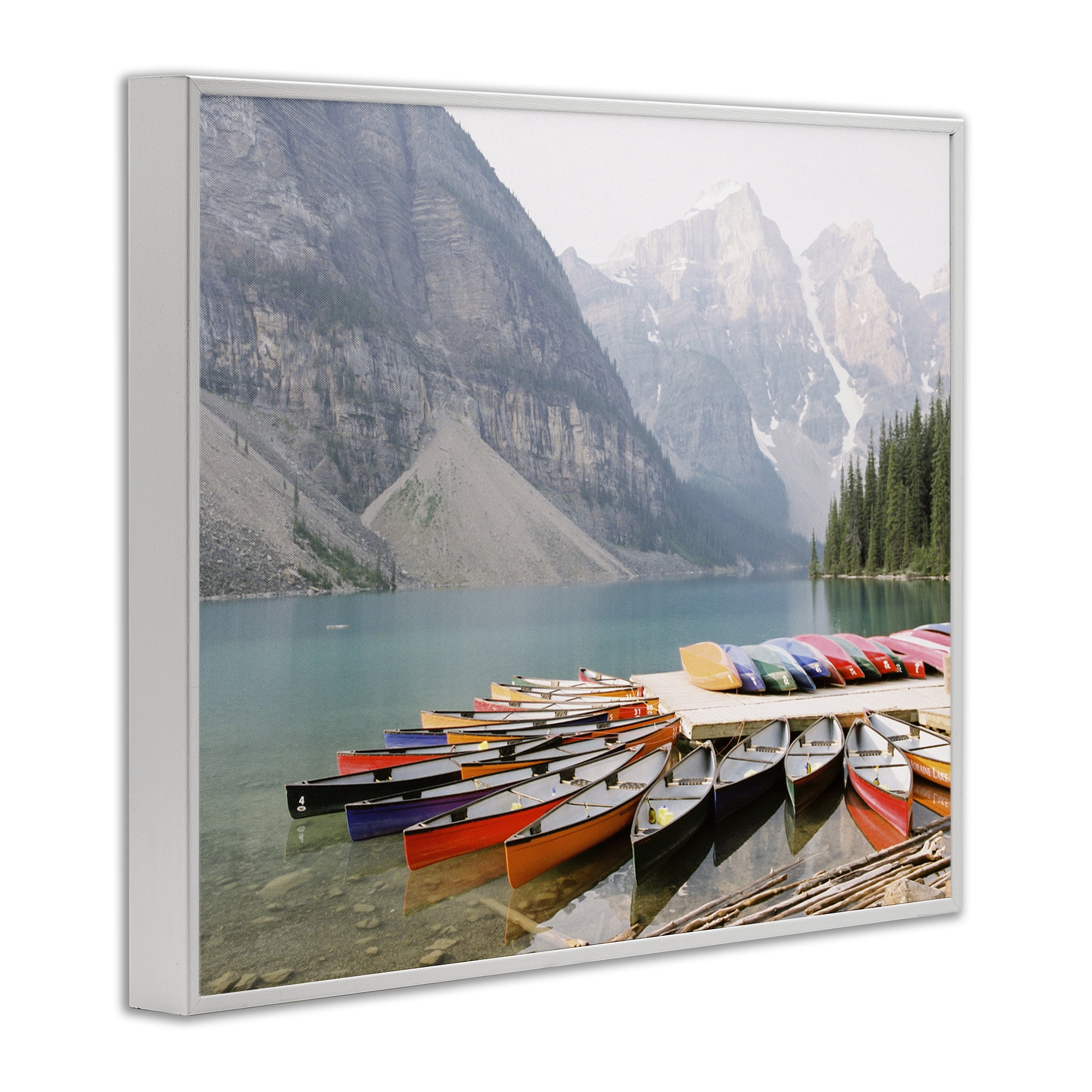 Stupell Industries Cliffside Canoe Dock Landscape Photography White Framed Art Print Wall Art, 20 x 16