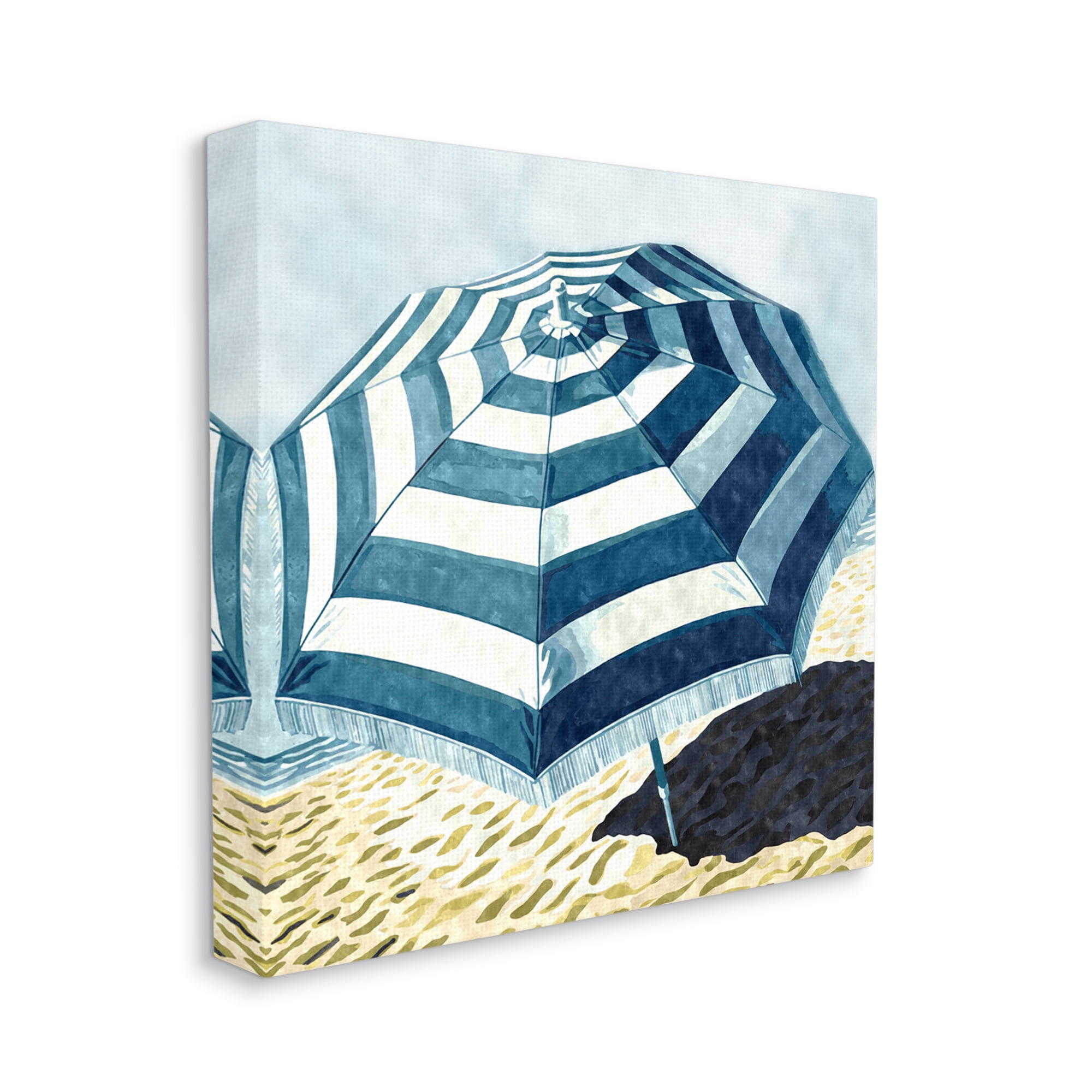 Stupell Industries Striped Beach Umbrella Landscape Painting Gallery Wrapped Canvas Art Print Wall Art, 36 x 36
