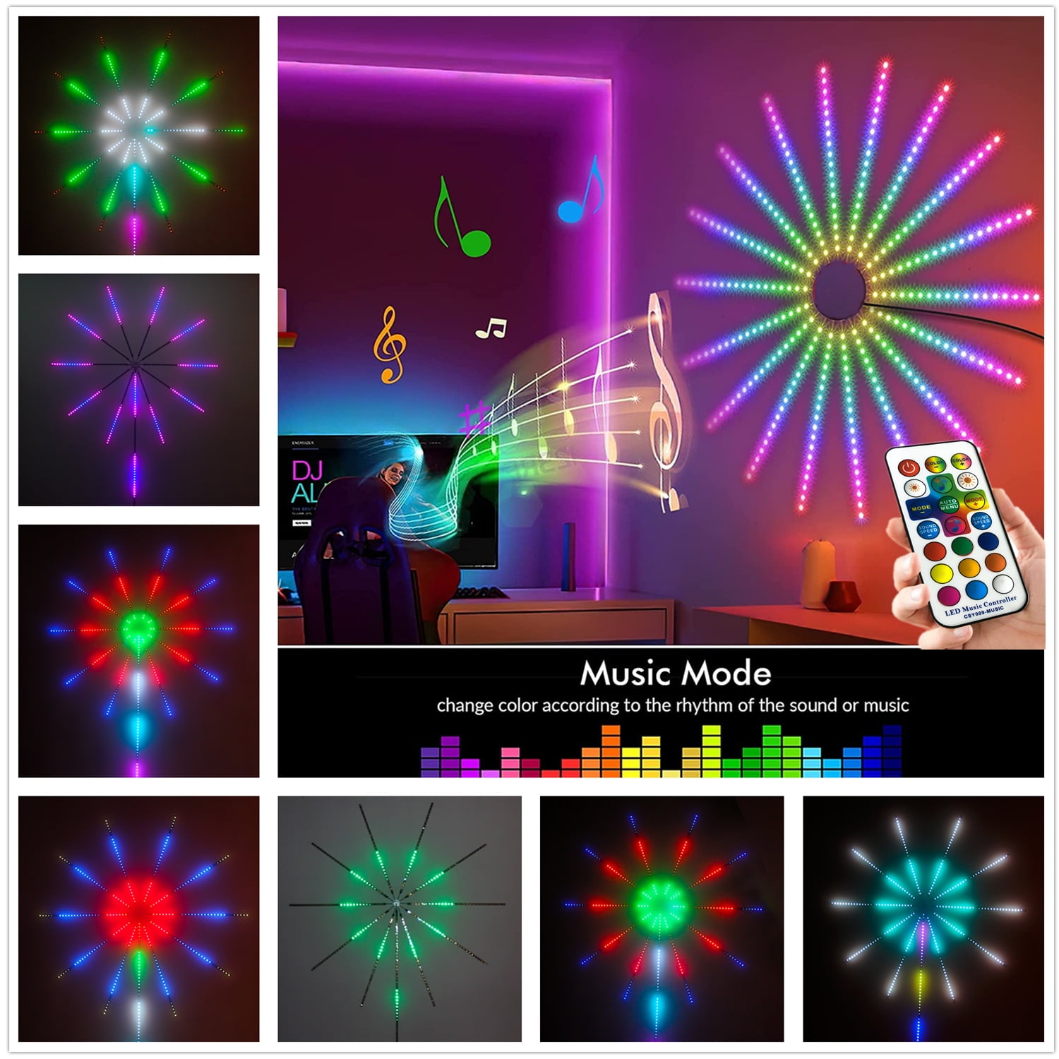 Fireworks Led Lights, Dream Color Firework Lights with Remote Control, High  Sensitivity Sync with Music & Sound, 10 Led Light Strips for Bedroom  Decorations, Christmas, Party, Bar, Dorm, Wall - Walmart.com