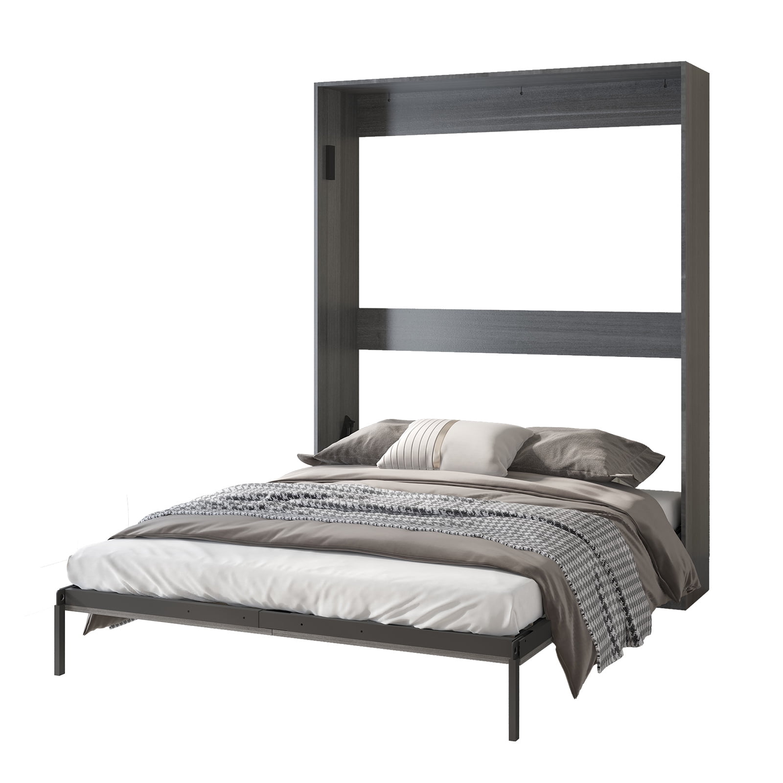 MUZZ Queen Murphy Bed with Upright Wardrobe, Space Saving Folding Murphy Wall Bed Cabinet for Bedroom /Apartment (Dark Grey/Style 11)