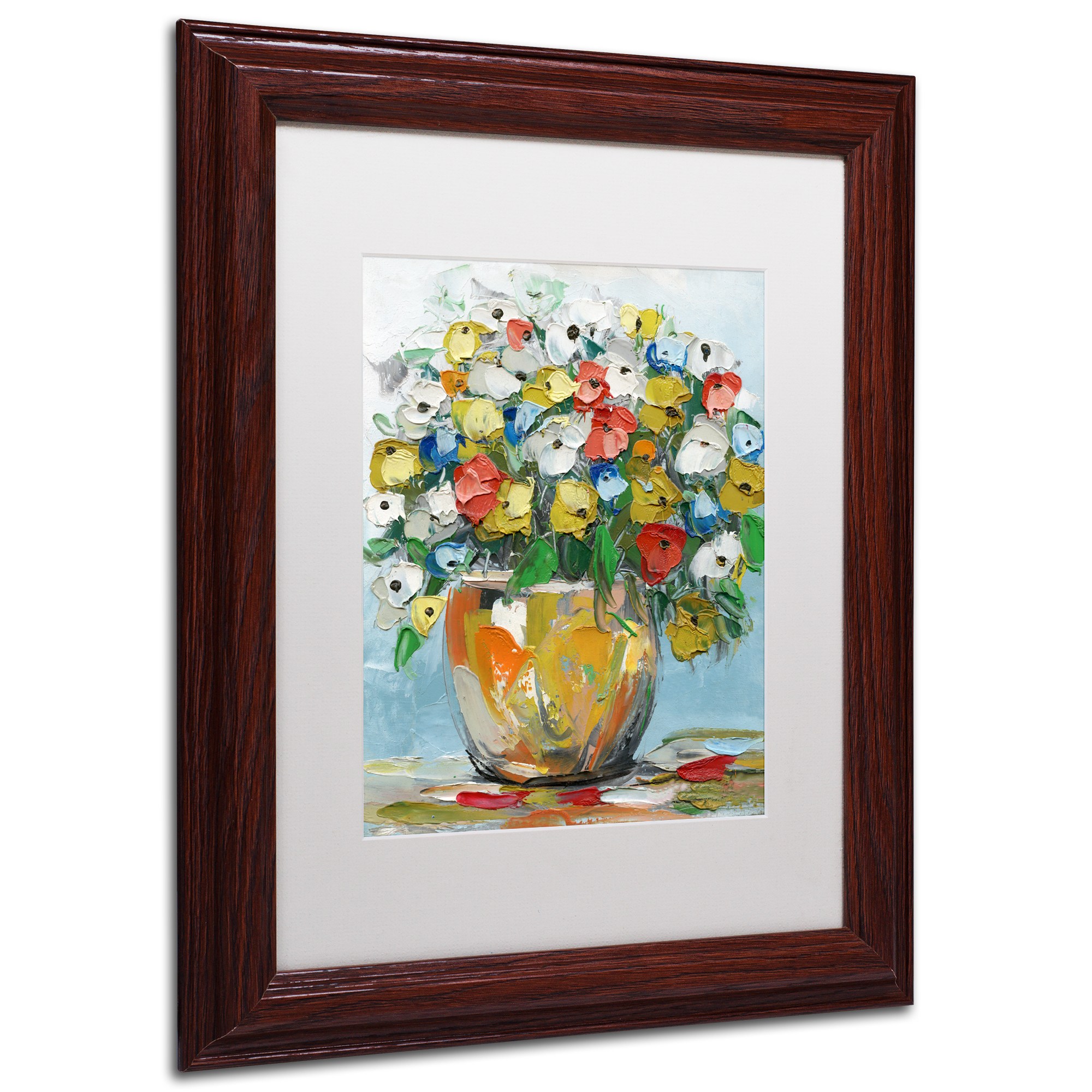 Trademark Fine Art "Spring Flowers in a Vase 3" Canvas Art by Hai Odelia, White Matte, Wood Frame
