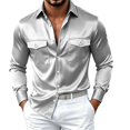 thumbnail image 3 of StSilkitty Men's Satin Shirts Long Sleeve Collared Button down Dress Shirt with Pockets Lightweight Business Casual Tops, 3 of 5