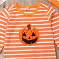 thumbnail image 4 of Newborn Baby Girl Boy Halloween Outfit Pumpkin Romper Striped Jumpsuit with Hat/Headband Set Infant Cute Fall Clothes, 4 of 7
