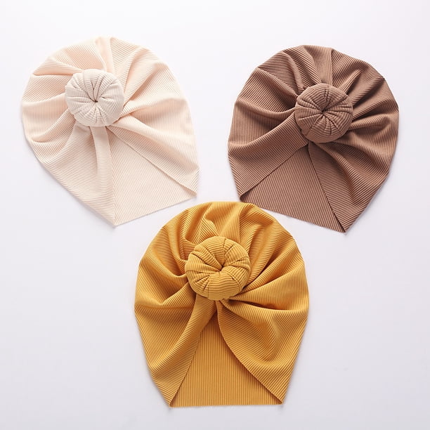 Children Accessories Newborn Toddler Kids Baby Boy Girl Turban Cotton Beanie Hat Winter Warm Soft Cap Solid Knot Soft WrapBeige He Qiyong unisex