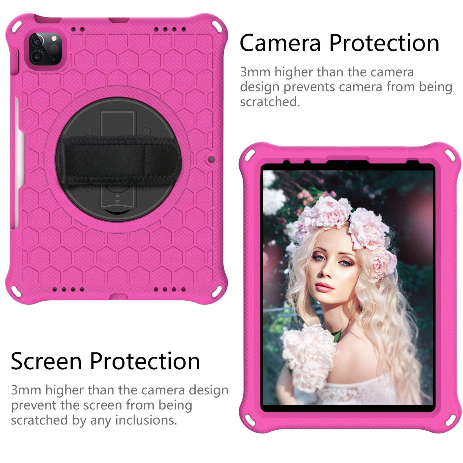 Mantto Shockproof Case for iPad 10th Generation 10.9" 2022 iPad Case with Shoulder Strap,Heavy Duty Rotating Kickstand Hand Strap Rugged Defender Protective Case w/Pencil Holder, Rose+Black