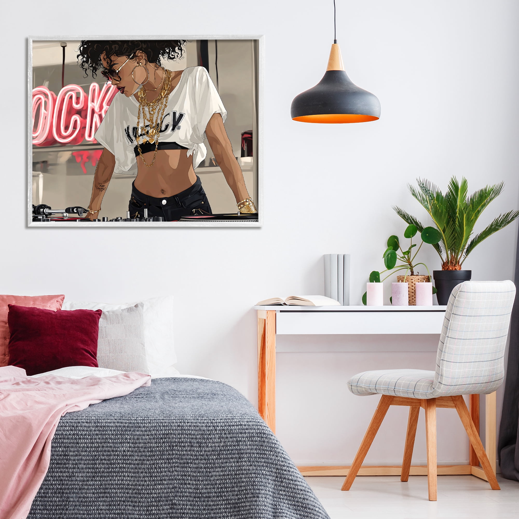 Stupell Industries Rock Neon DJ Music White Framed Giclee Art, design by Franklyn Gregory