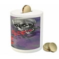 thumbnail image 3 of Skull Piggy Bank, Skeleton in Love Throw Out Puke of Hearts Deadly Romantic Gesture Art, Ceramic Coin Bank Money Box for Cash Saving, 3.6" X 3.2", Grey Red and Purple, by Ambesonne, 3 of 4