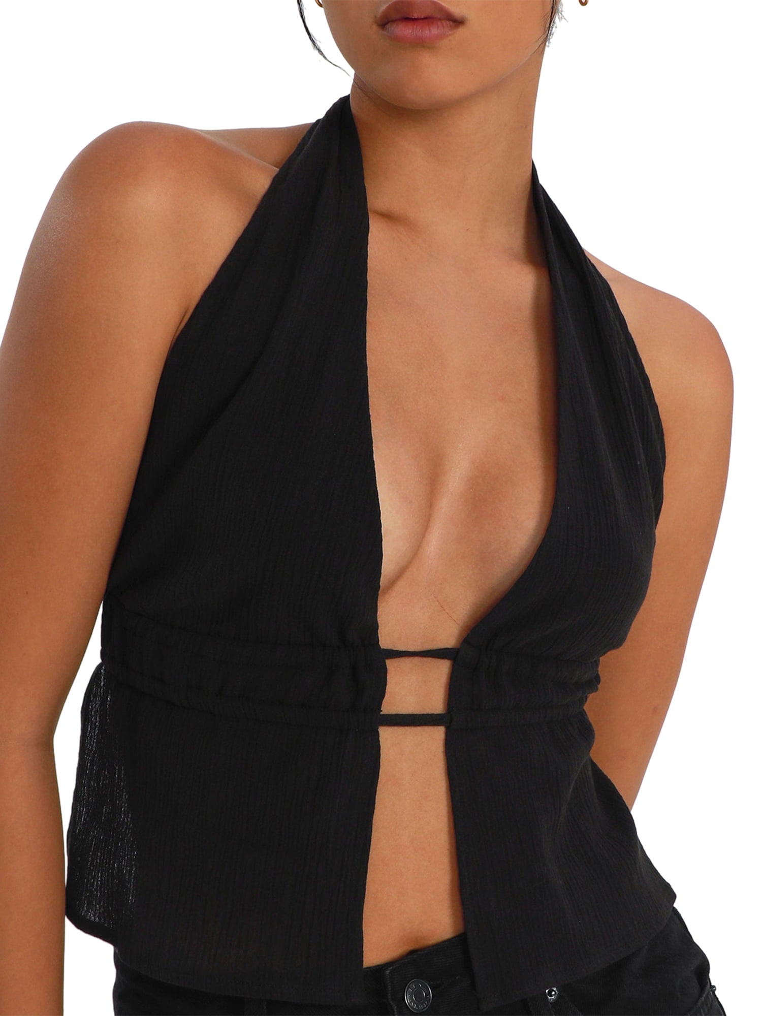 halter open back ruched top