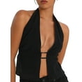 thumbnail image 2 of Lnzyyephy Women's Halter Tank Tops, Sleeveless Backless Split Front Ruched Drawstring Tops, 2 of 5