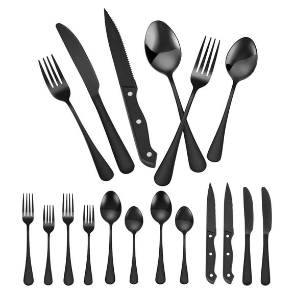 KFFKFF 48-pcs Silverware Sets, Stainless Steel Cutlery Utensil Set with Steak Knives, Forks and Spoons, for 8, Washable Meal Tools for Home Kitchen