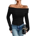 thumbnail image 2 of UJNDER Women's Solid Color Off Shoulder Warm Top for Slim Long Sleeved Bottoming Shirt and Casual Outfits Black XL, 2 of 5