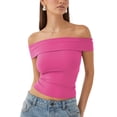 thumbnail image 2 of Women's Sexy Off Shoulder Tops Y2K T-Shirt Slim Fit Summer Fall Blouse Going Out Nightout Shirt, 2 of 5