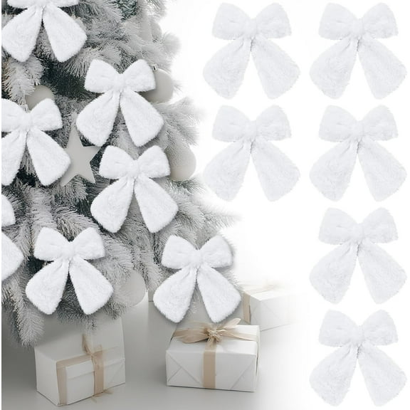 Dalrosia 12PCS Faux Fur Christmas Tree Bows Ornaments Large Christmas Wreath Furry Plush Bows Decoration Xmas Tree Ribbons Ornaments for Garland Holiday Party Home