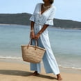 thumbnail image 5 of Wide Leg Pants Women's Fashion Solid V-Neck Short Sleeve Beach Vacation Pockets Button Long Jumpsuit Blue L, 5 of 6