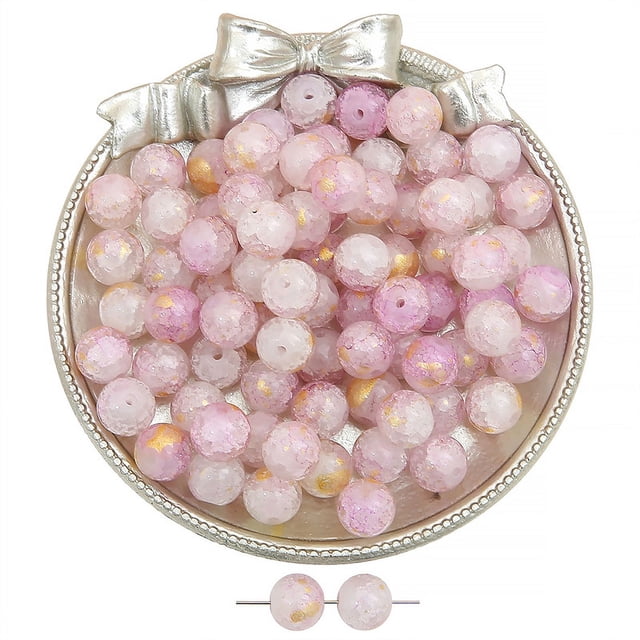 Cuentas de vidrio con forma de hielo a través de tinta que florecen con cuentas de oro, cuentas de vidrio hechas a mano, collar, pulsera, cadena, joyería, cuentas sueltas, accesorios