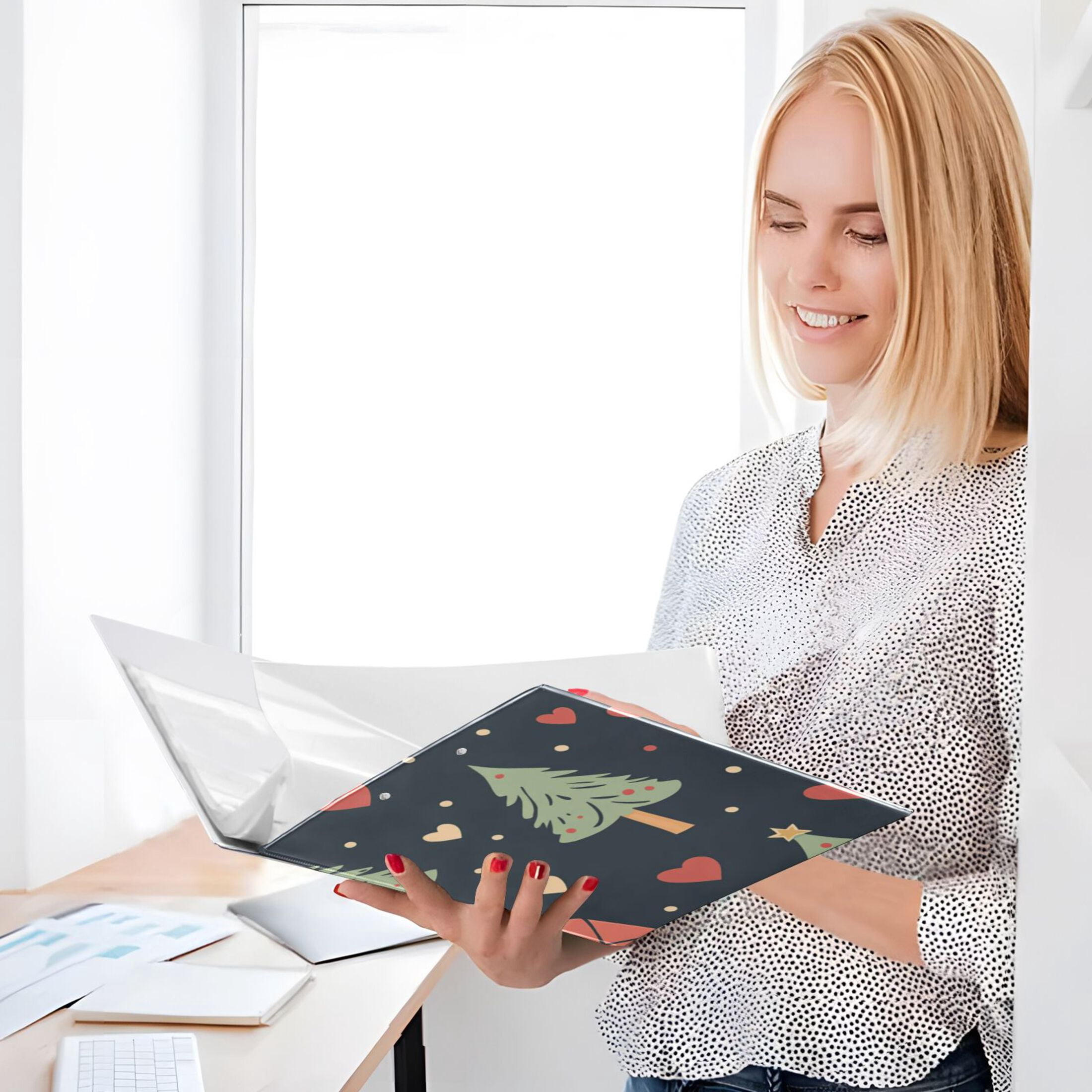 Christmas Pine Trees and Mails 3 Ring Binders 1.5 inch Hardcover File Folders with Interior Pockets A4 Size Organizer for School Office Hospital
