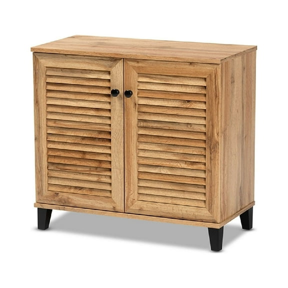 Baxton Studio Coolidge Modern and Contemporary Oak Brown Finished Wood 2-Door Shoe Storage Cabinet