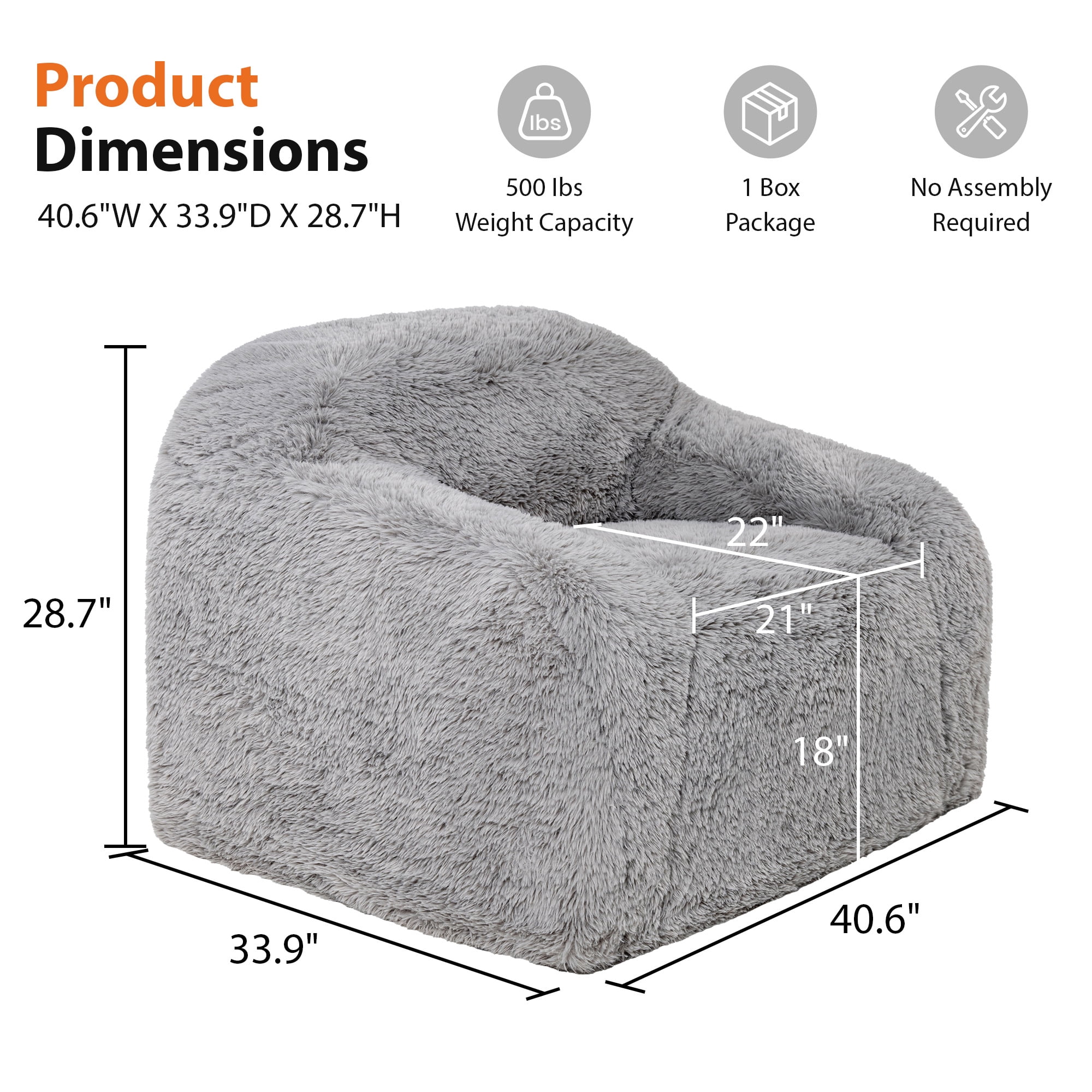 Aenkyo 40.6 Inch Faux Fur Single Sofa Chair, Comfy Lounge Chair in a Box, Gray