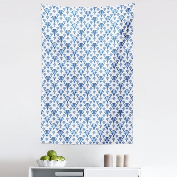 Abstract Tapestry, Symbol Geometric Pattern Art Deco Wall Paper Orderly Repeated Artwork, Fabric Wall Hanging Decor for Bedroom Living Room Dorm, 5 Sizes, White and Azure Blue, by Ambesonne