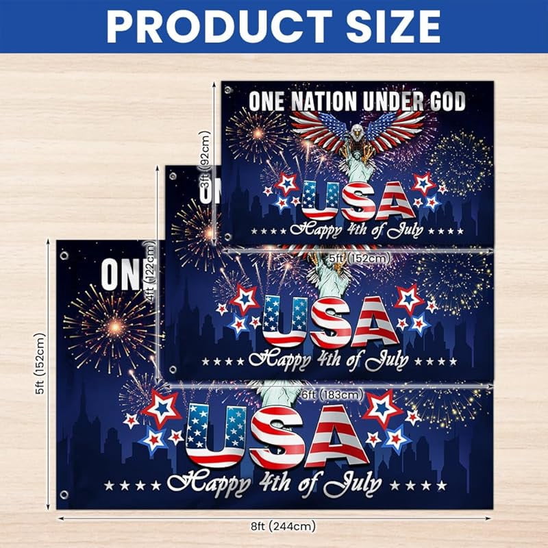 One Nation Under God 4th of July Patriotic Flag Grommet Flags 5x8 Double Sided US America Eagle Outdoor Garden Banner Decoration