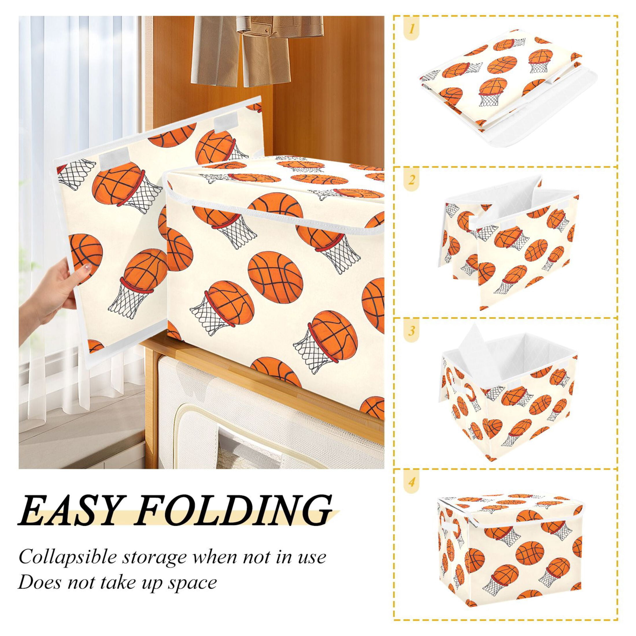 Ryvnso Basketball Large Lidded Foldable Storage Baskets Cubes Boxes Lids Bin for Home