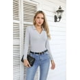 thumbnail image 2 of Vafful Womens Long Sleeve Shirts Polo Tops V Neck Slim Fitted Ribbed S-XL, 2 of 6
