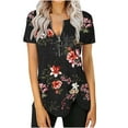 thumbnail image 2 of Wycnly Womens Blouses and Tops Dressy Fashion Zipper Side Button Slit Irregular Hem Tunic Shirts Summer Floral Print V-Neck Short Sleeve Cute Tees Tops Black s, 2 of 5