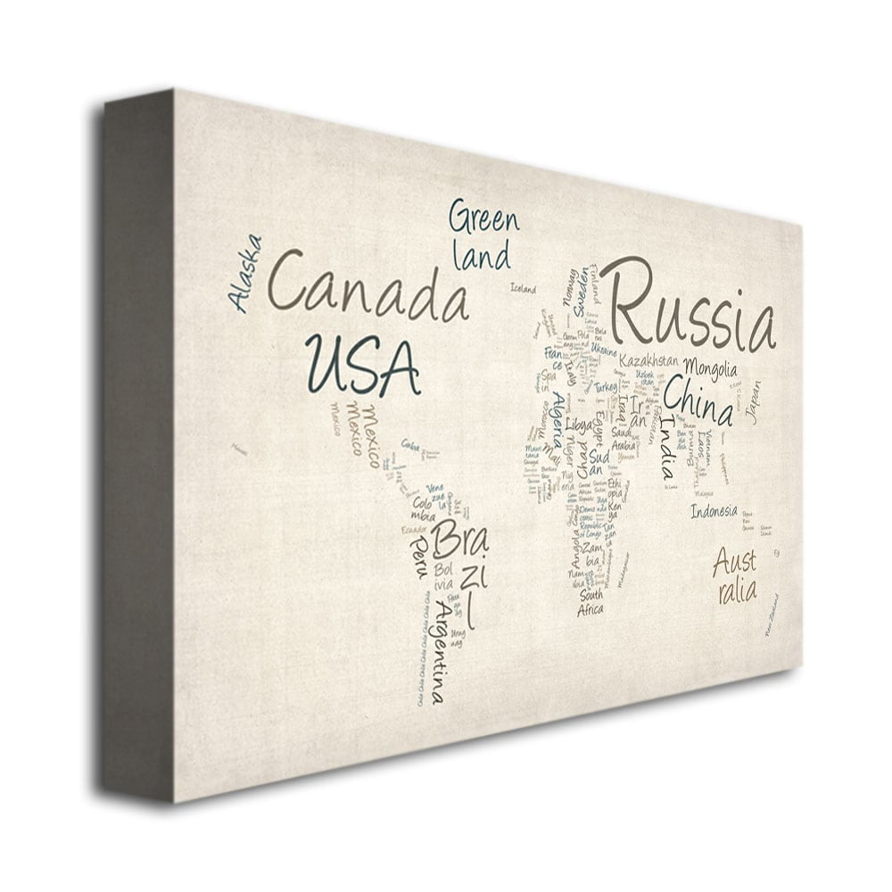 Trademark Art "Typography World Map" Canvas Art by Michael Tompsett
