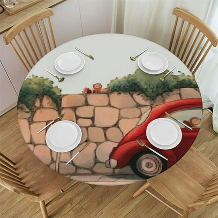 

Round Fitted Tablecloth with Elastic Table Cover Waterproof Oil Proof Table Cloth for Outdoor Round