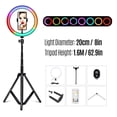 thumbnail image 2 of 20cm USB-Powered RGB LED Ring Light with Adjustable Light Stand (Detachable as Selfie Stick), Mini Desktop Tripod, Dual Phone Holders, Wireless Remote Shutter & Light Control – Ideal for Live, 2 of 6