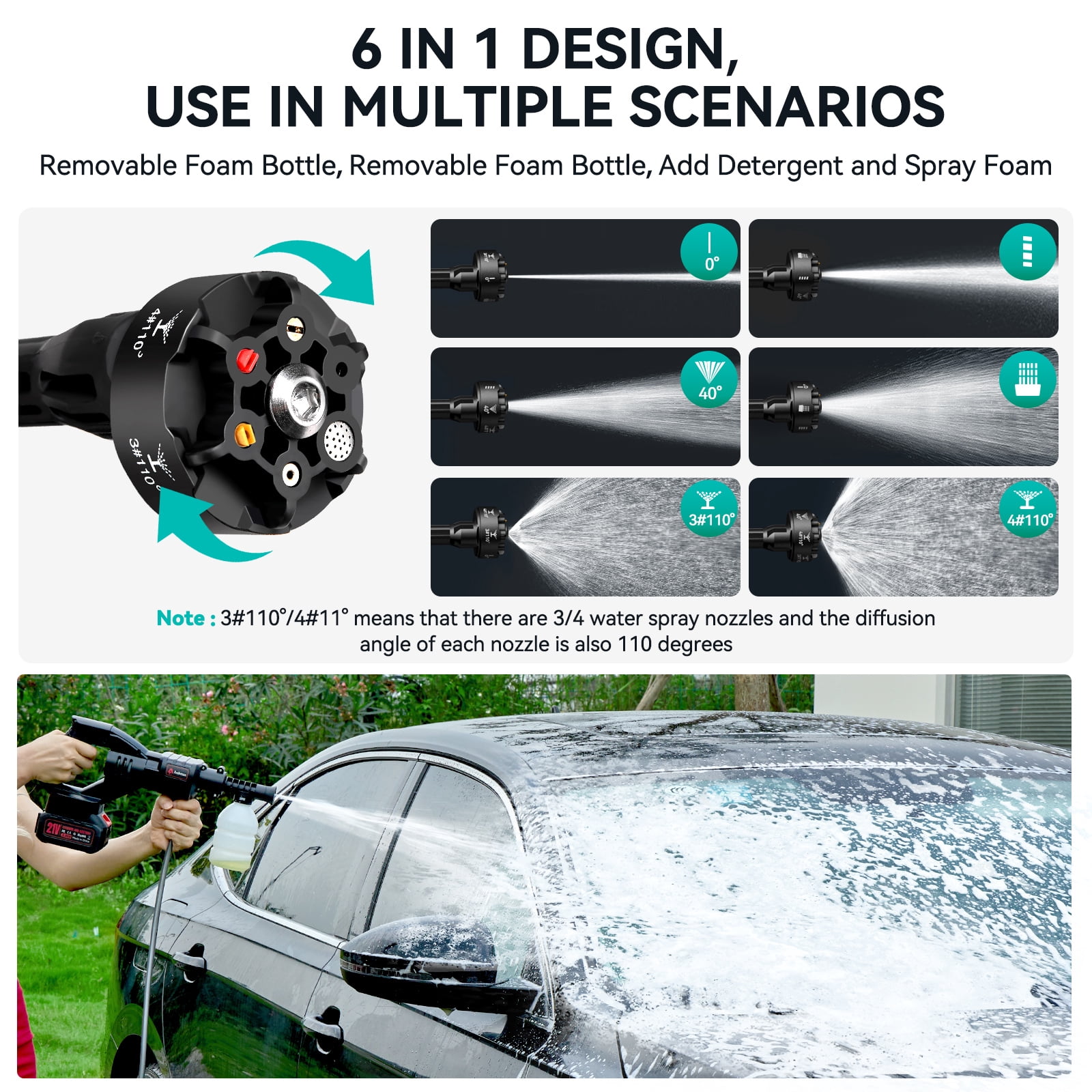 Audew (Andeman) 600PSI Cordless Pressure Washer - 6-in-1 Multipurpose Cleaner with 2x1.5Ah Batteries