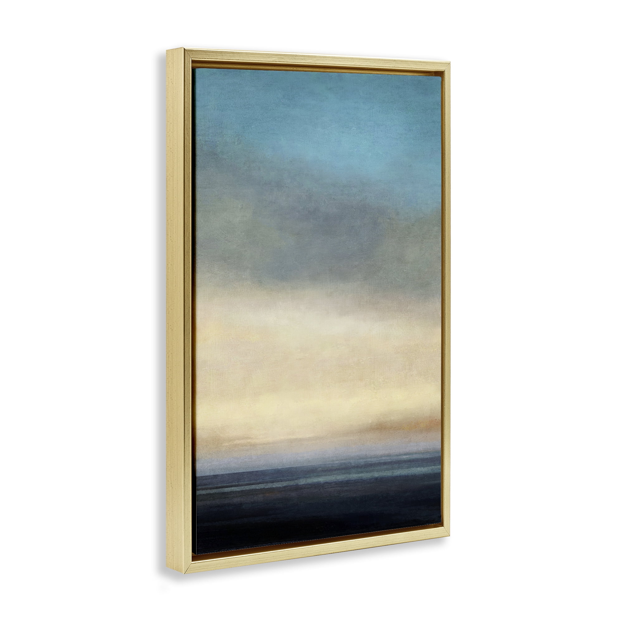 Stupell Industries Stormy Beach Abstraction Coastal Painting Gold Floater Framed Canvas Art Print Wall Art, 21 x 31