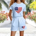 thumbnail image 4 of Boys Girls Kids 2-Piece Outfit Set Patriotic Graphic Print Short Sleeve Top & Shorts Light Blue 9-10 Years, 4 of 5