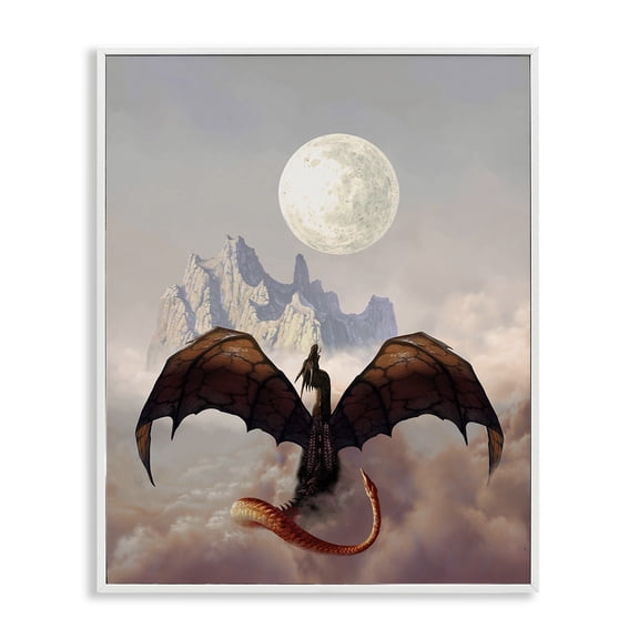 Stupell Industries Eclectic Dragon & Full Moon White Framed Giclee Art, 24 x 30, by Ciruelo