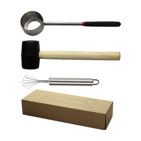 Haomacro Coconut Opener Stainless Steel Set of 3, Coconuts Opening Tool Kit for Meat Removal with Hammer & Stainless Steel Scraper, Coconut Shell Breaker Machine - for Fresh Coconuts Water