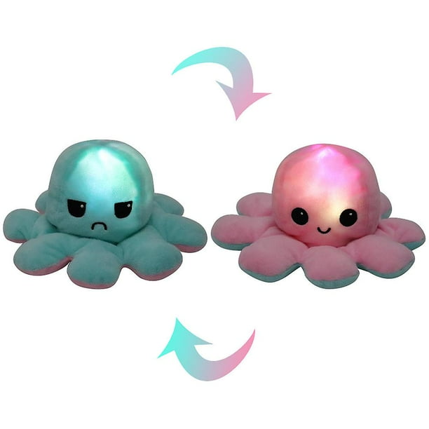 Reversible Luminous Octopus Plush Toy, Mini Cute Double-sided Flip Octopus Plush Animal Doll Light Pink-pink 1pcs